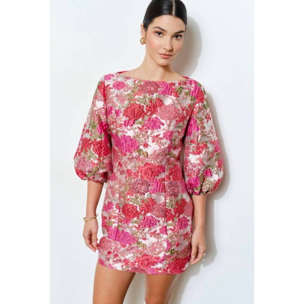NEW INA FASHION luxe puff sleeve mini dress in pink floral